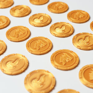 Flamecraft Coin: 3D Printed Golden Token Set - board game expansion set - BoardGeekFox
