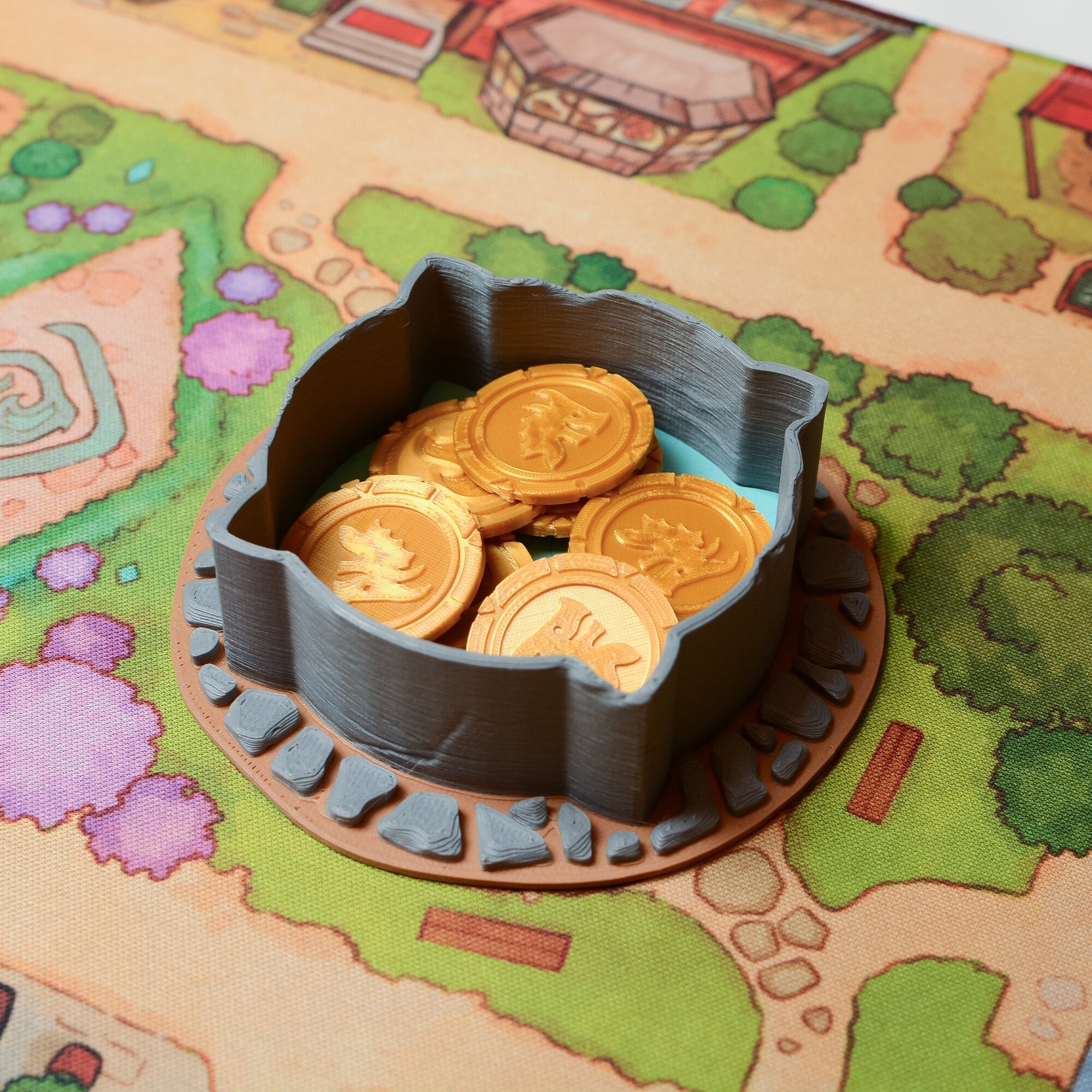 Flamecraft Coin: 3D Printed Golden Token Set - board game expansion set - BoardGeekFox