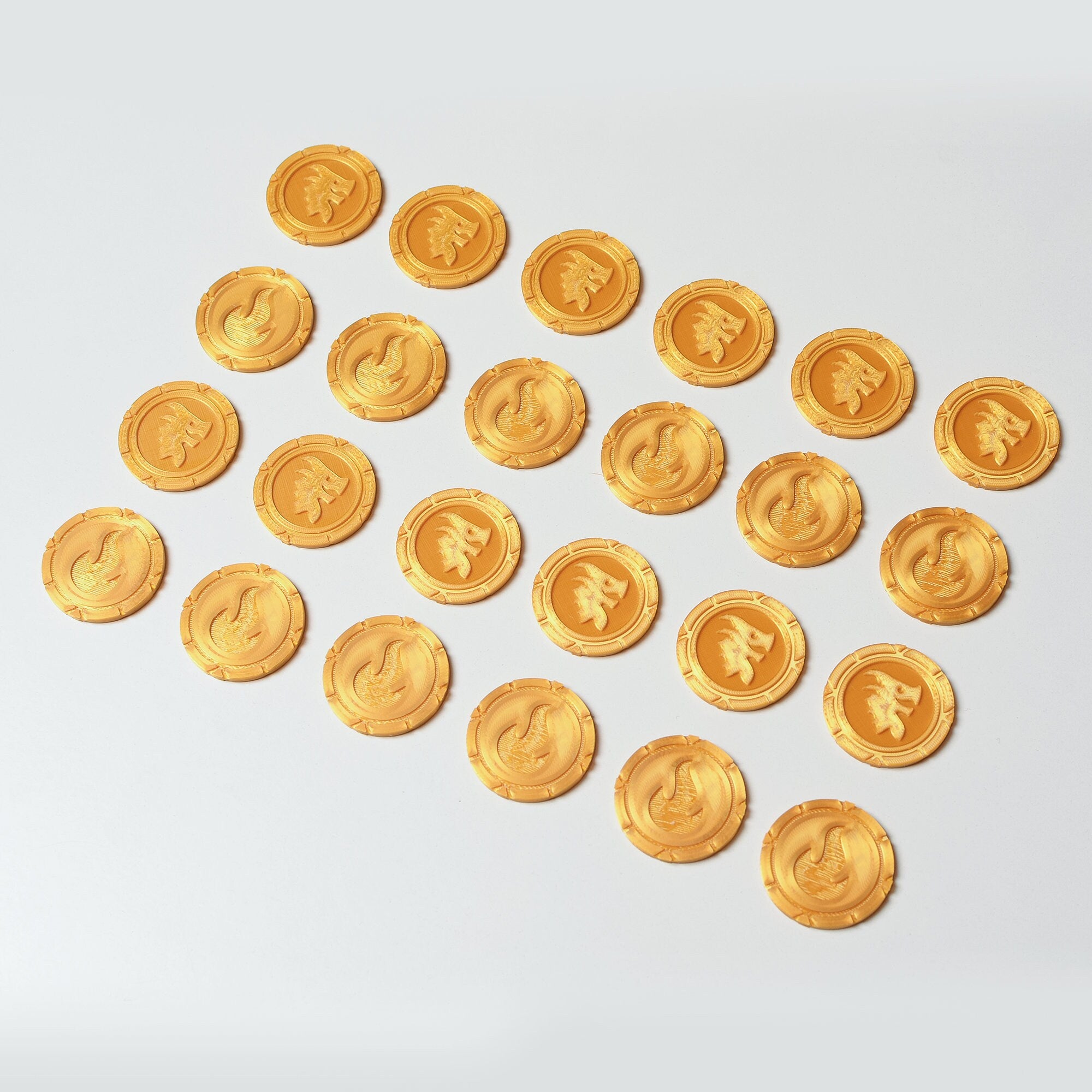 Flamecraft Coin: 3D Printed Golden Token Set - board game expansion set - BoardGeekFox
