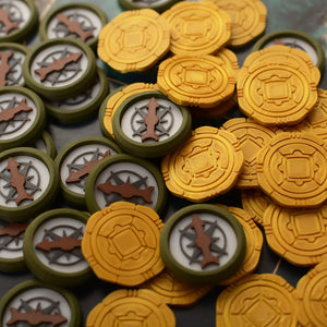 Lost Ruins of Arnak | Compass and coins | Starting Player Marker | Expansion - board game expansion set - BoardGeekFox