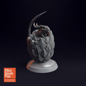 Baby Dragon in Egg v1 - Fantasy Miniature, DnD Dragon Hatchling, Tabletop RPG Figure - board game expansion set - BoardGeekFox