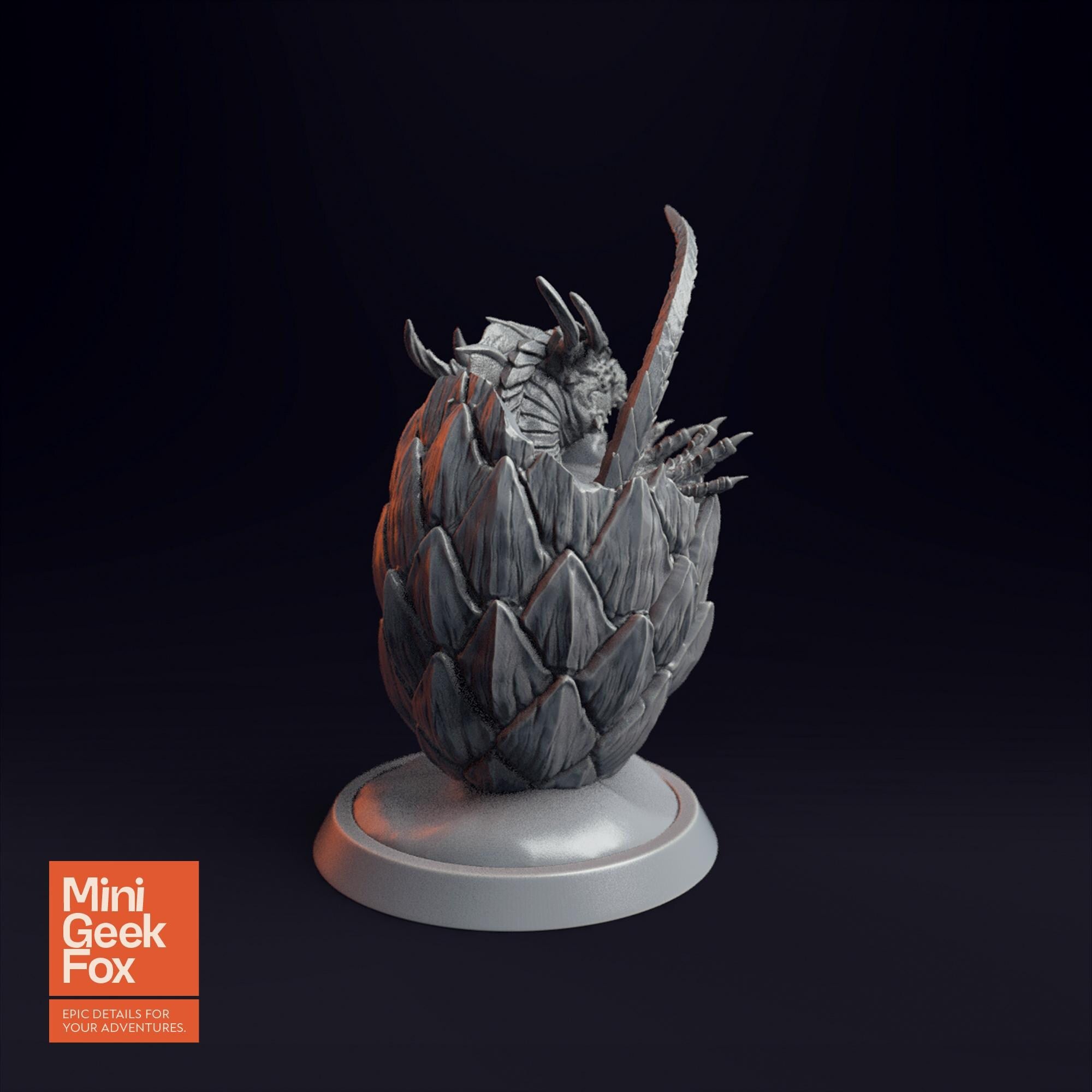 Baby Dragon in Egg v1 - Fantasy Miniature, DnD Dragon Hatchling, Tabletop RPG Figure - board game expansion set - BoardGeekFox