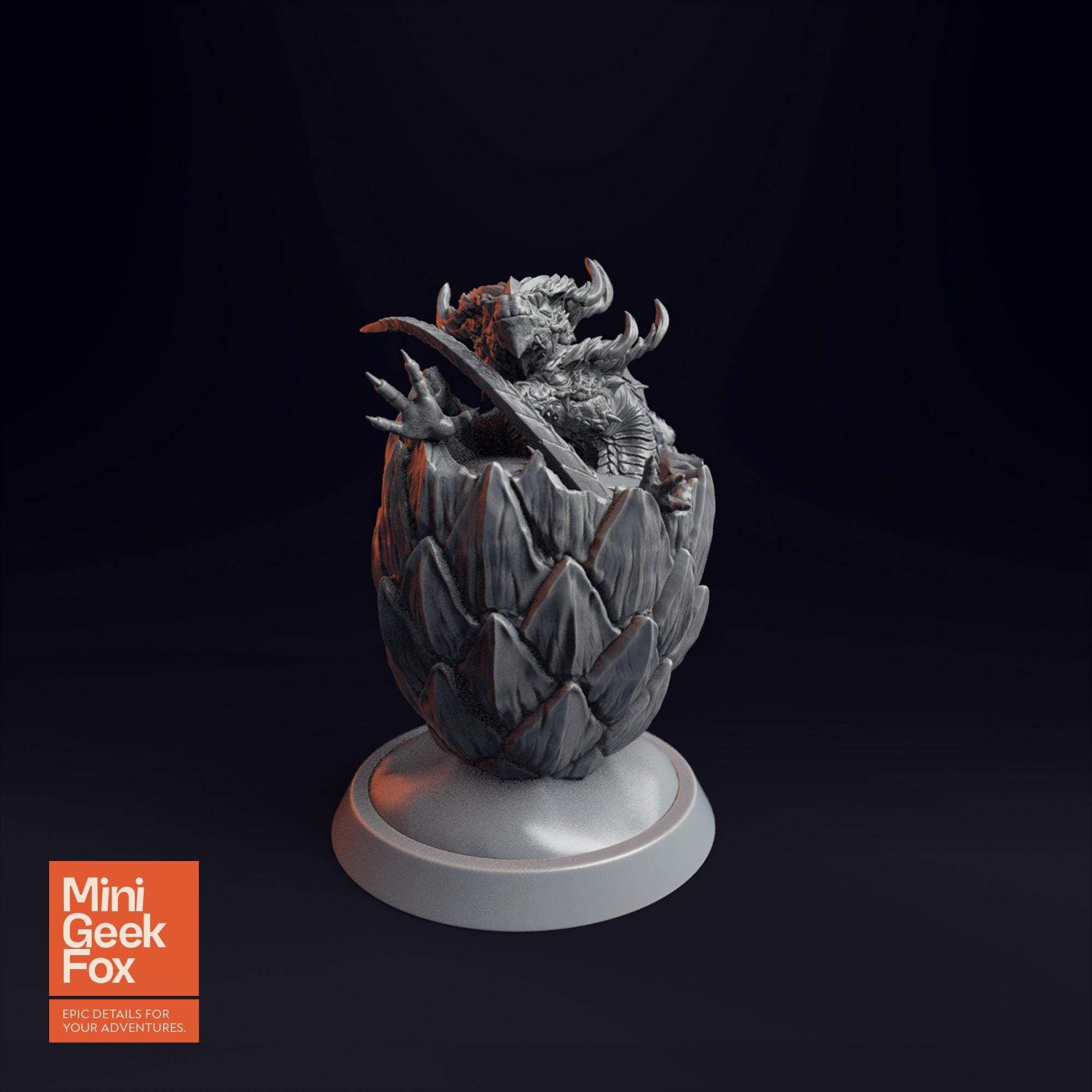 Baby Dragon in Egg v2 - Fantasy Miniature, DnD Dragon Hatchling, Tabletop RPG Figure - board game expansion set - BoardGeekFox