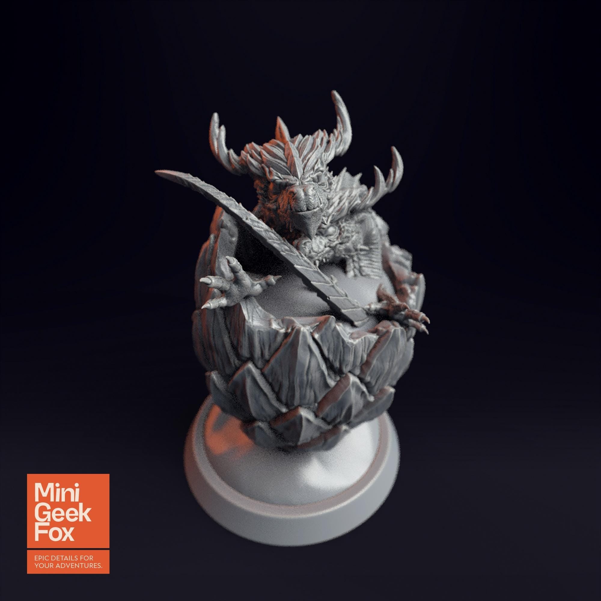Baby Dragon in Egg v2 - Fantasy Miniature, DnD Dragon Hatchling, Tabletop RPG Figure - board game expansion set - BoardGeekFox