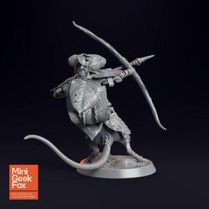 Mousin Mouse Archer - Fantasy Miniature, DnD Animal Character, Tabletop RPG Figure - board game expansion set - BoardGeekFox