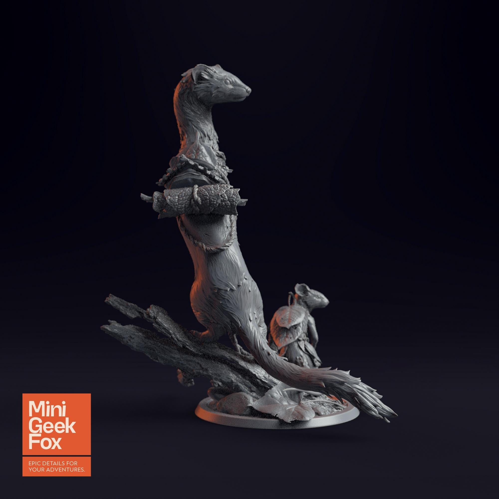 Archduke Mousin and Weasel - Fantasy Animal Companions, DnD Miniature, Tabletop RPG Figure - board game expansion set - BoardGeekFox