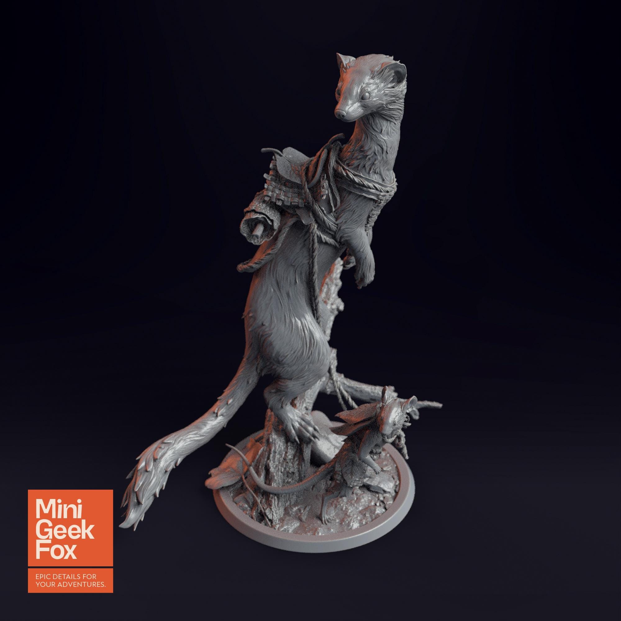 Archduke Mousin and Weasel - Fantasy Animal Companions, DnD Miniature, Tabletop RPG Figure - board game expansion set - BoardGeekFox