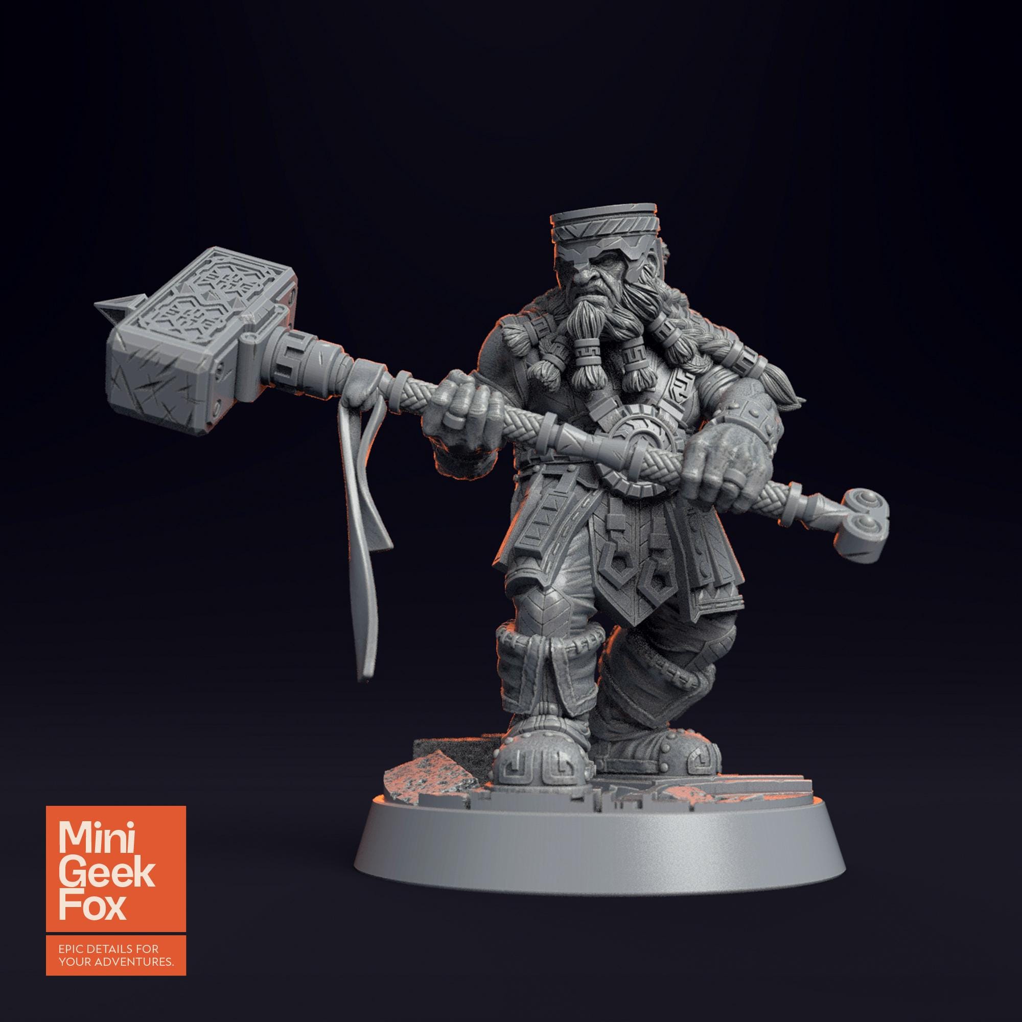 Dwarf Fighter with Hammer D&D Miniature - Fantasy Tabletop RPG Mini for Dungeons and Dragons, Pathfinder - board game expansion set - BoardGeekFox