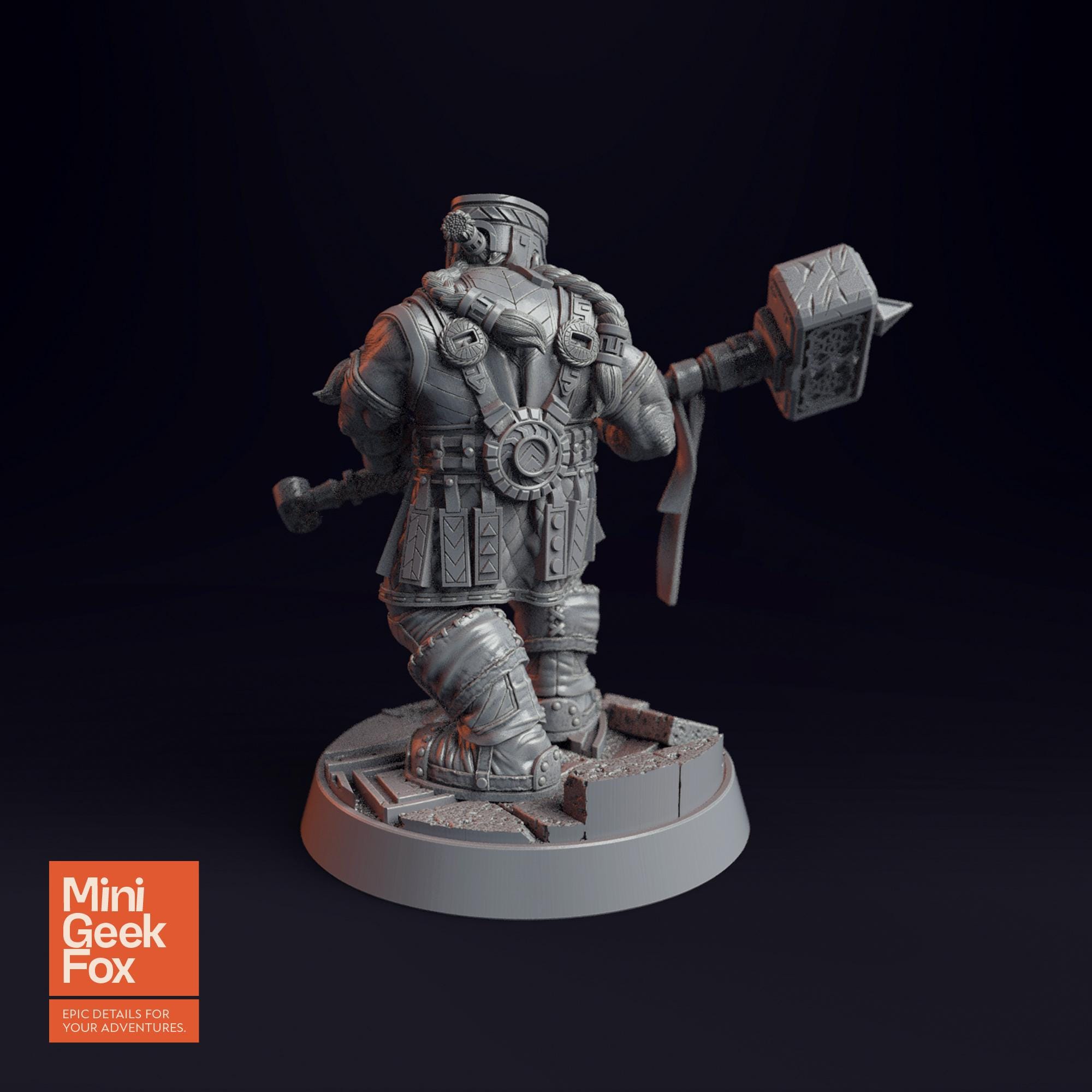 Dwarf Fighter with Hammer D&D Miniature - Fantasy Tabletop RPG Mini for Dungeons and Dragons, Pathfinder - board game expansion set - BoardGeekFox