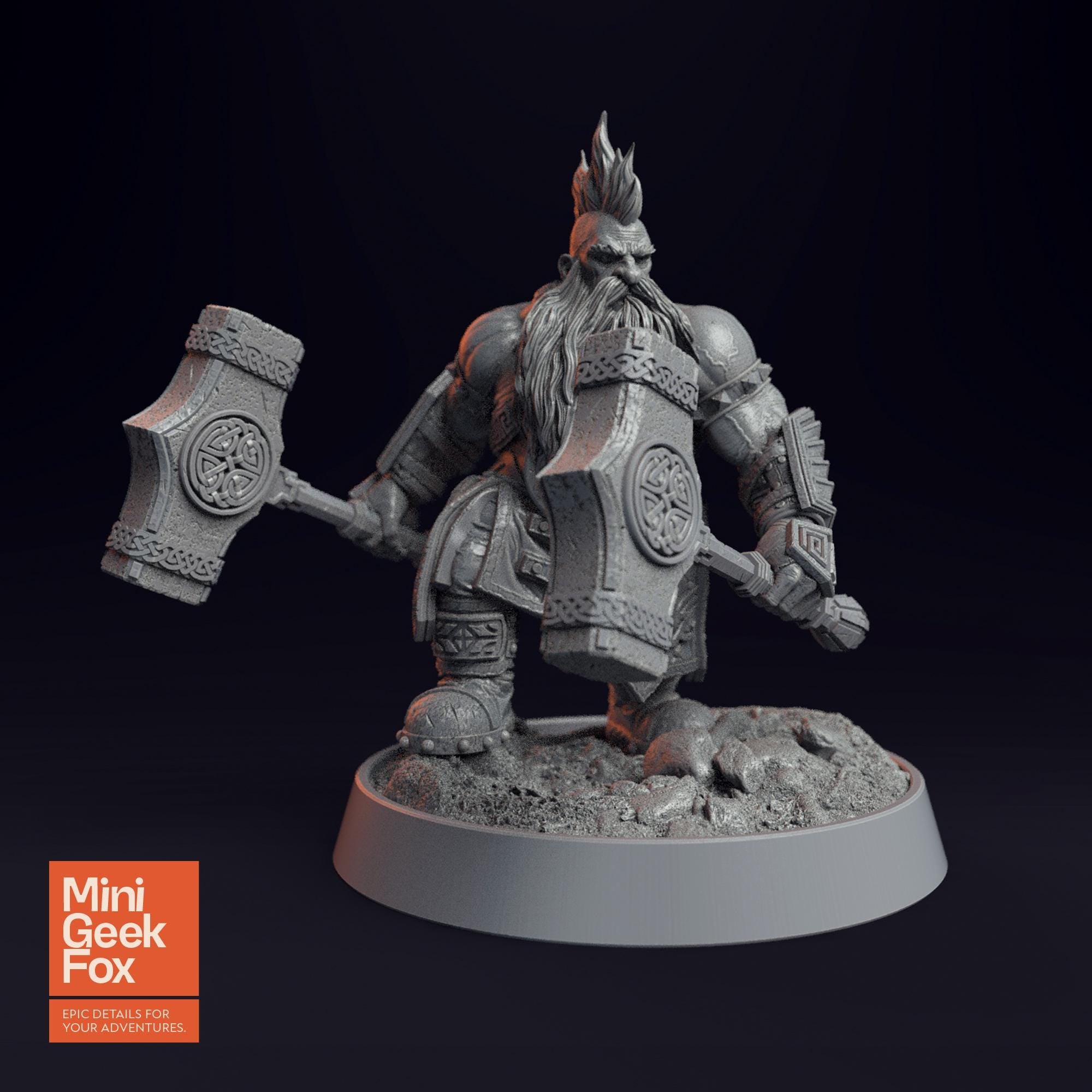 Flint Hammerfell D&D Miniature - Dual Hammer-Wielding Fantasy Tabletop RPG Mini for Dungeons and Dragons, Pathfinder - board game expansion set - BoardGeekFox