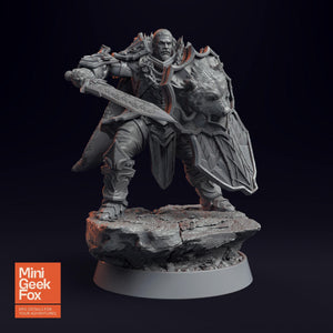 Hjalmar Strachan of the Forth Sun DnD Miniature - Sword & Shield Warrior for Fantasy Tabletop RPGs - board game expansion set - BoardGeekFox