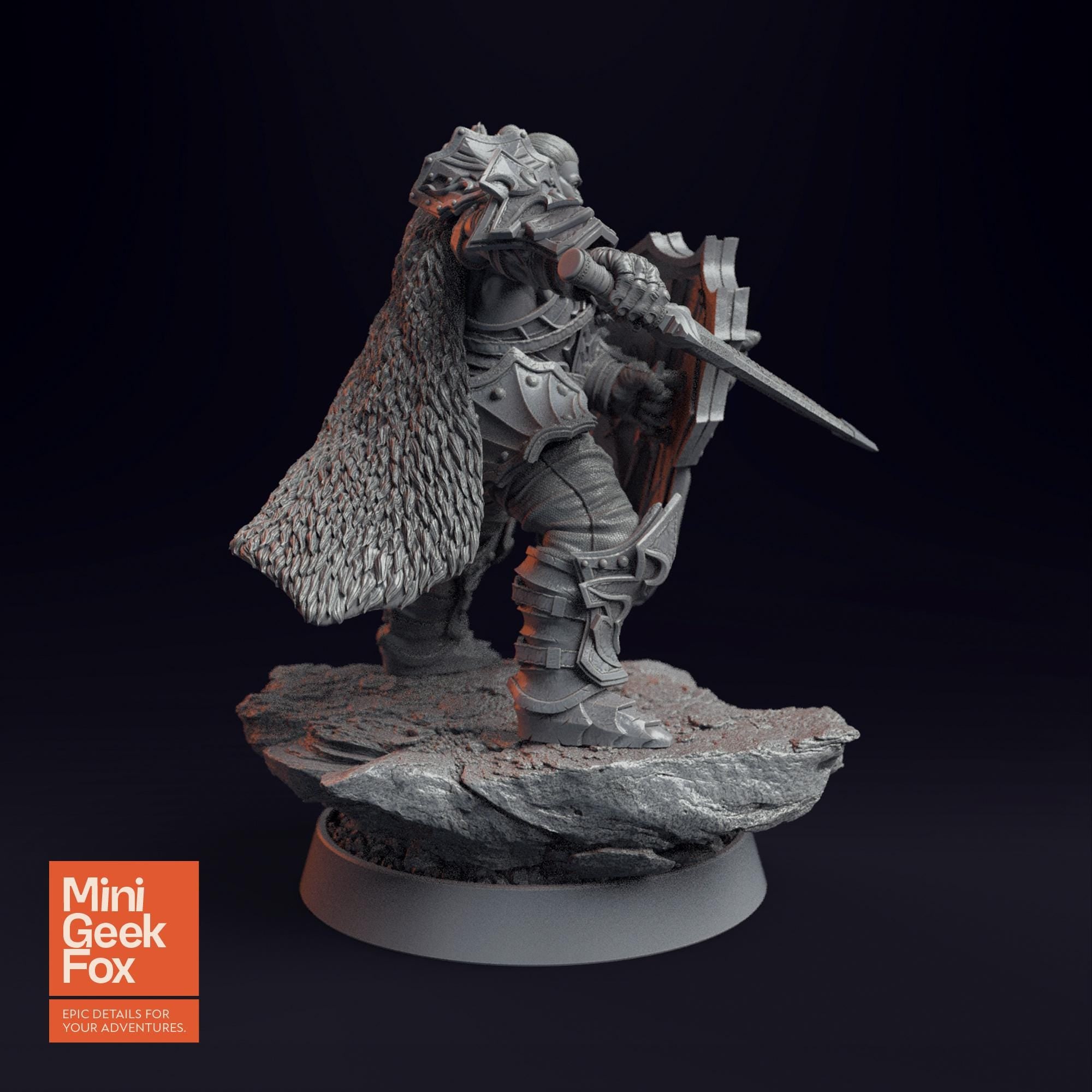 Hjalmar Strachan of the Forth Sun DnD Miniature - Sword & Shield Warrior for Fantasy Tabletop RPGs - board game expansion set - BoardGeekFox