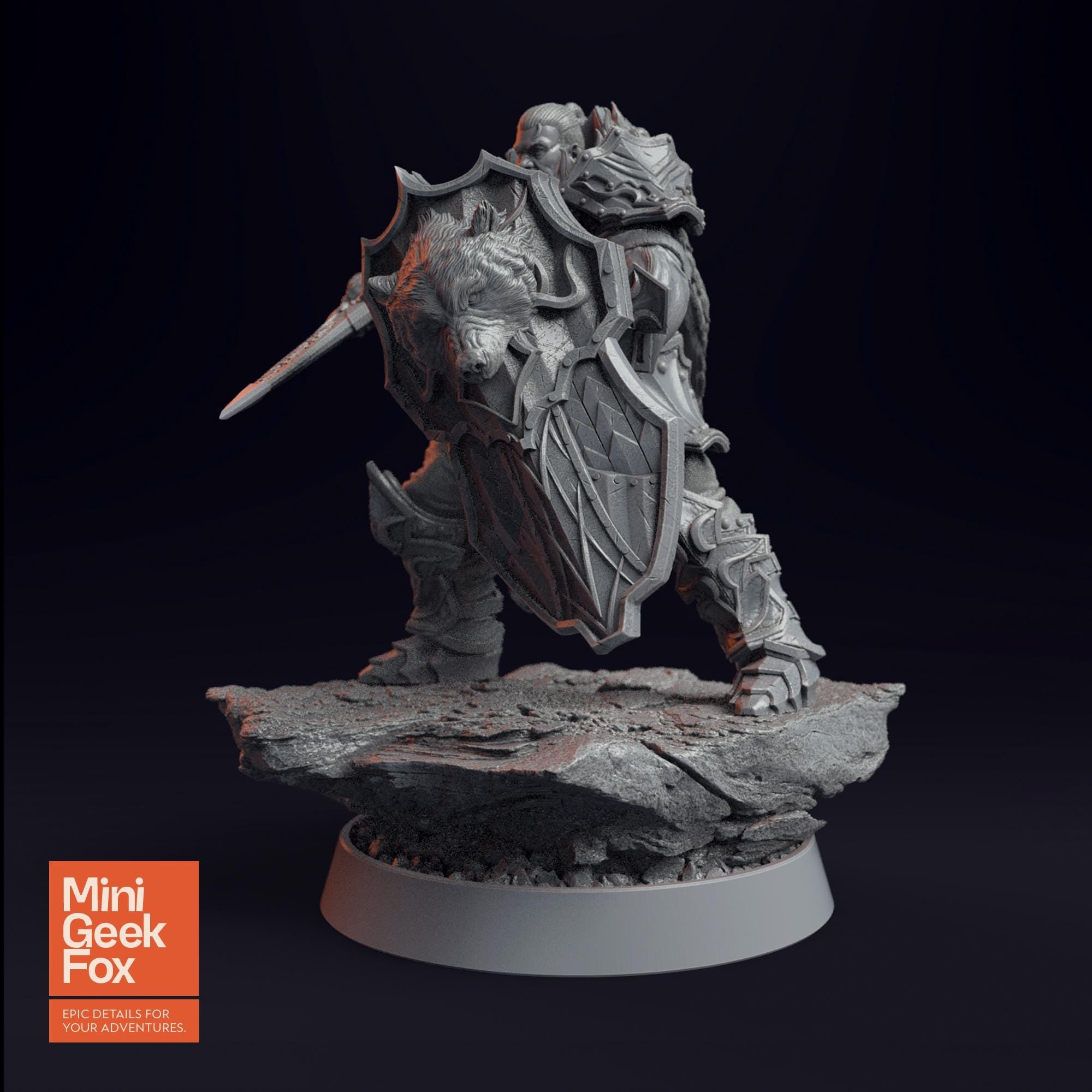 Hjalmar Strachan of the Forth Sun DnD Miniature - Sword & Shield Warrior for Fantasy Tabletop RPGs - board game expansion set - BoardGeekFox