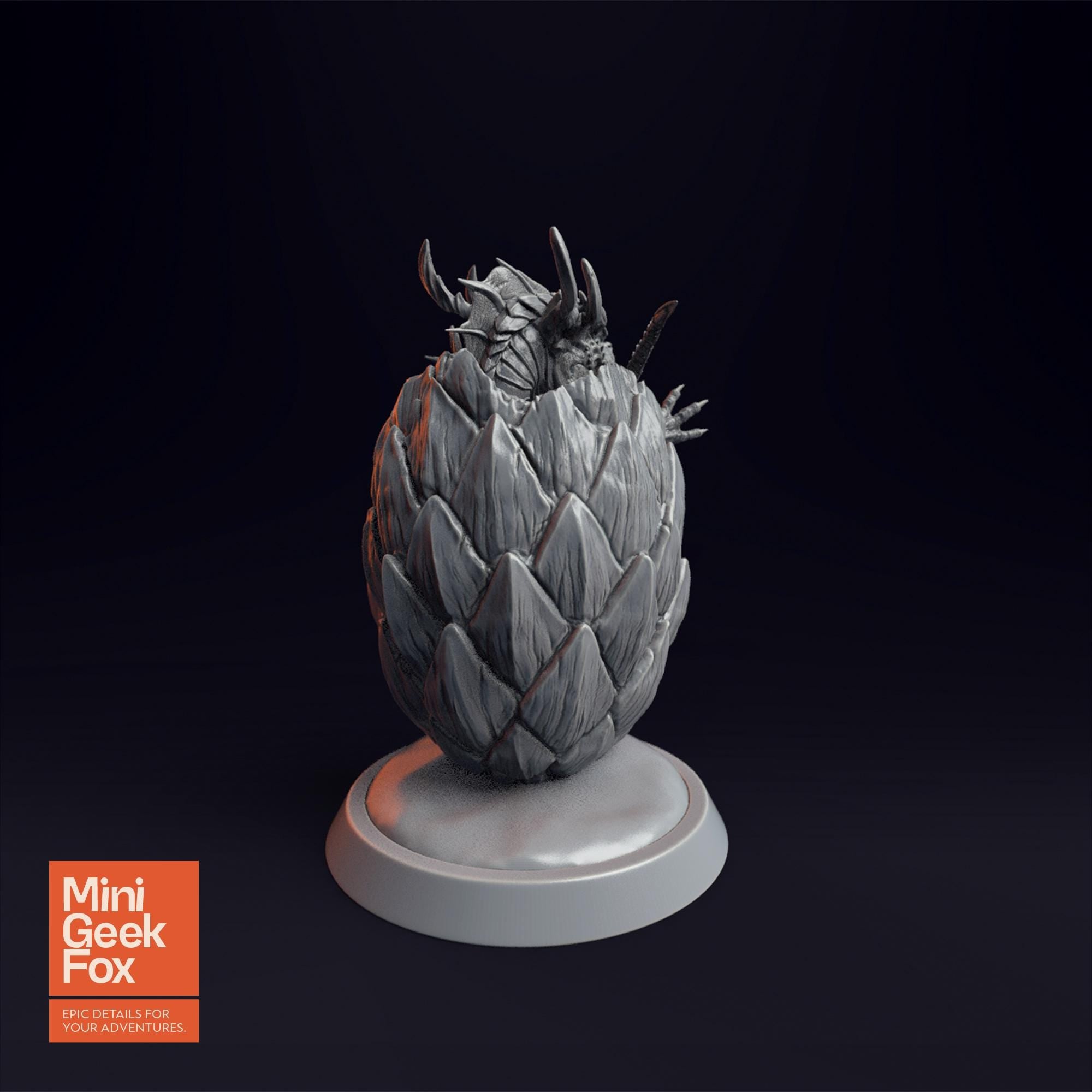 Baby Dragon in Egg v2 - Fantasy Miniature, DnD Dragon Hatchling, Tabletop RPG Figure - board game expansion set - BoardGeekFox