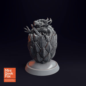 Baby Dragon in Egg v2 - Fantasy Miniature, DnD Dragon Hatchling, Tabletop RPG Figure - board game expansion set - BoardGeekFox