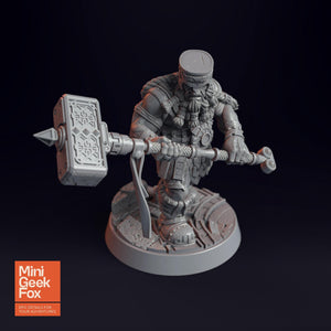 Dwarf Fighter with Hammer D&D Miniature - Fantasy Tabletop RPG Mini for Dungeons and Dragons, Pathfinder - board game expansion set - BoardGeekFox