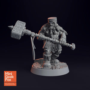 Dwarf Fighter with Hammer D&D Miniature - Fantasy Tabletop RPG Mini for Dungeons and Dragons, Pathfinder - board game expansion set - BoardGeekFox