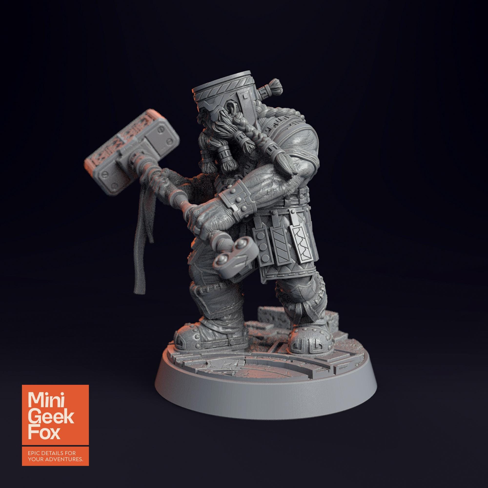Dwarf Fighter with Hammer D&D Miniature - Fantasy Tabletop RPG Mini for Dungeons and Dragons, Pathfinder - board game expansion set - BoardGeekFox