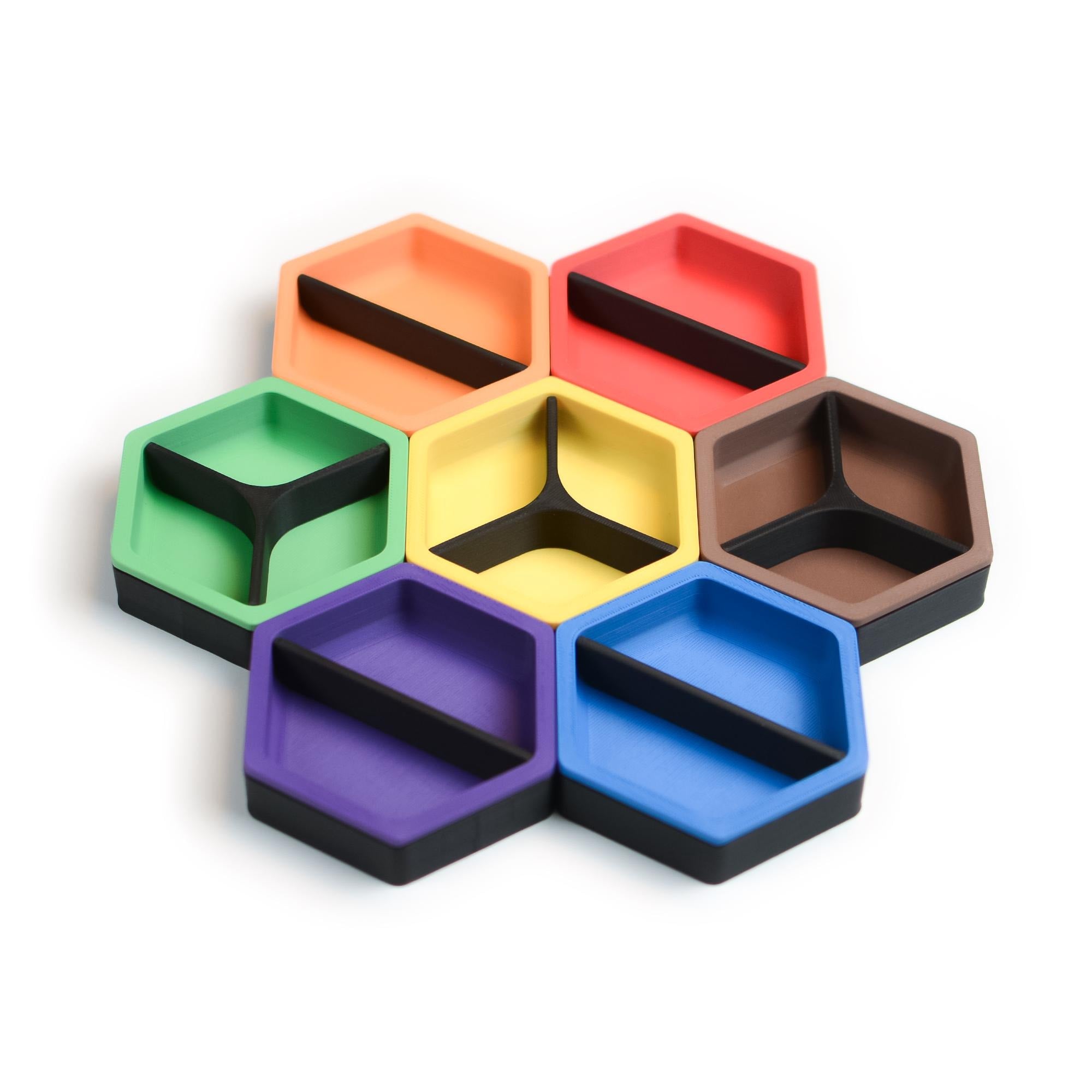 Magnetic Hexagon Board Game Token Trays – Custom Color Organizers with Dividers