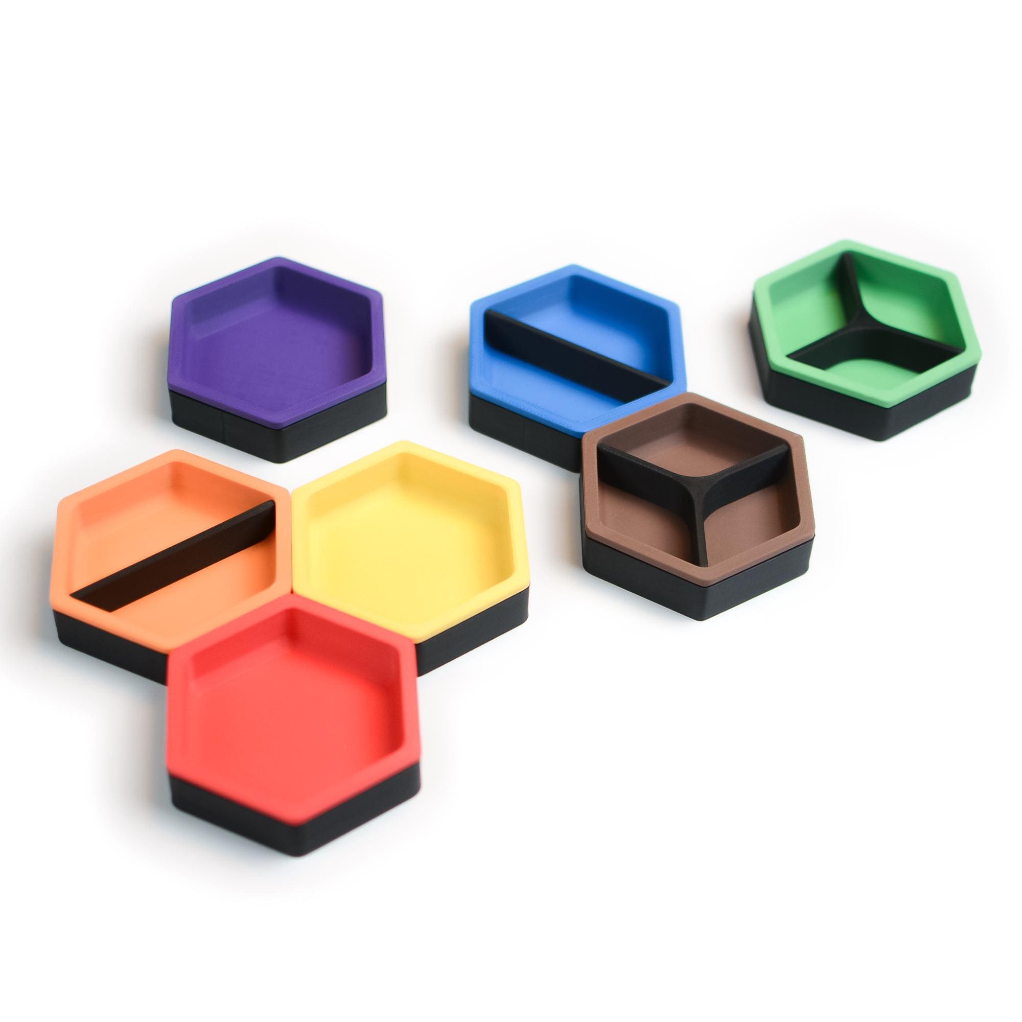 Magnetic Hexagon Board Game Token Trays – Custom Color Organizers with Dividers