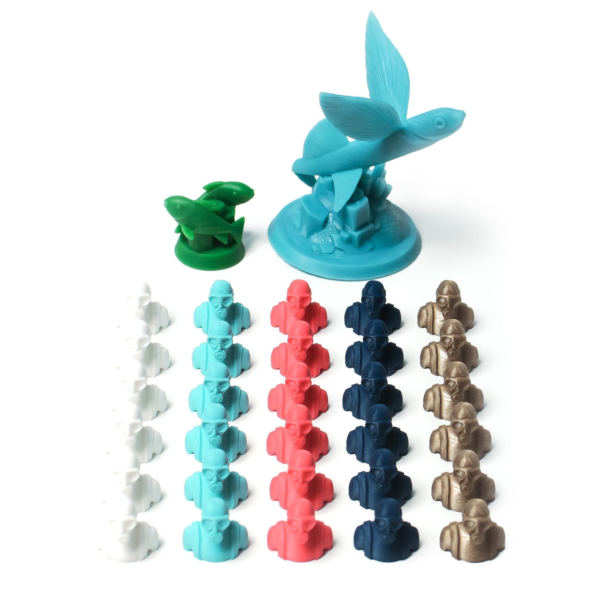Finspan Complete Token Set – First Player, Weekly Tracker & Diver Player Tokens – 32 pcs