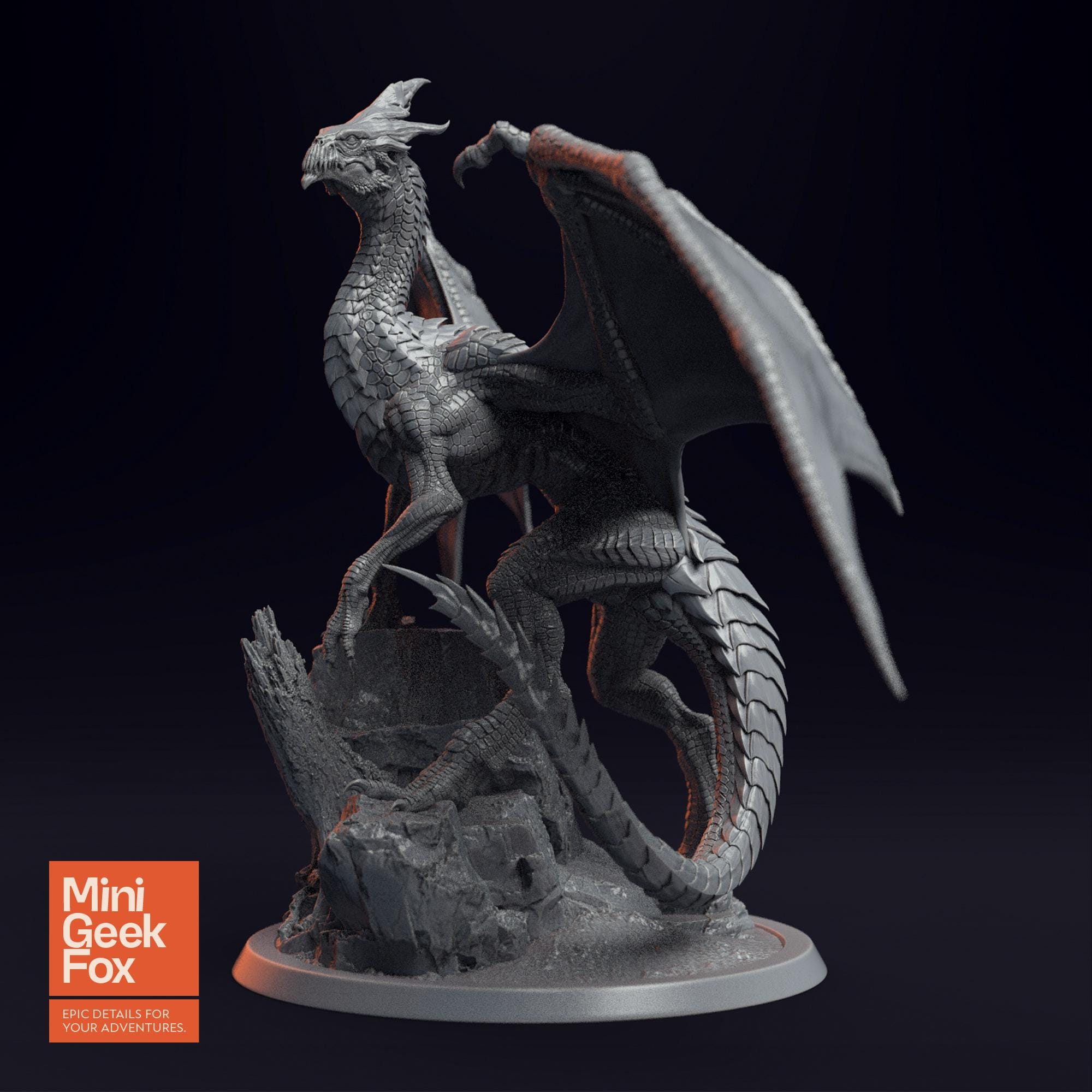 Young White Dragon Miniature - DnD Monster, Fantasy Tabletop RPG