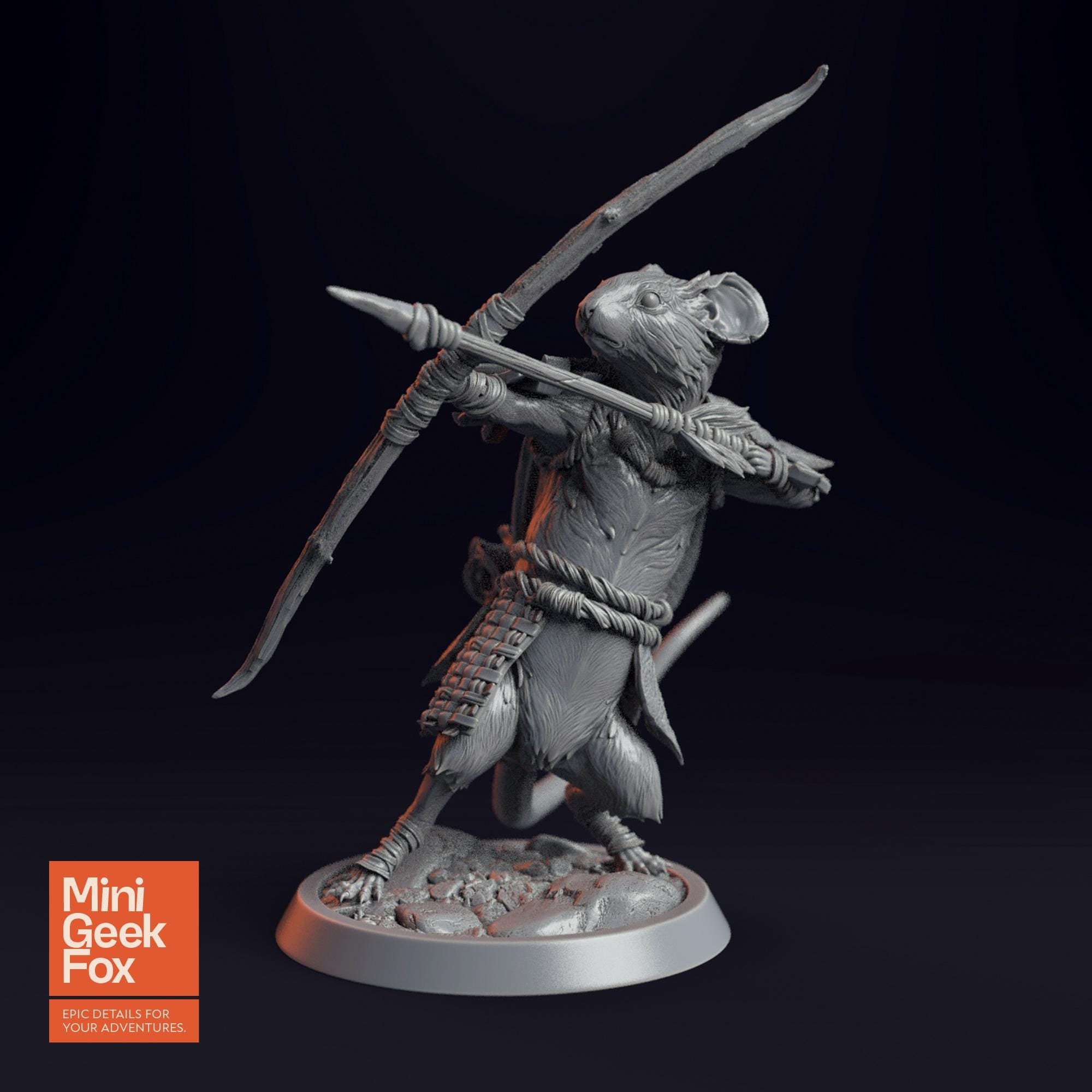 Mousin Mouse Archer - Fantasy Miniature, DnD Animal Character, Tabletop RPG Figure