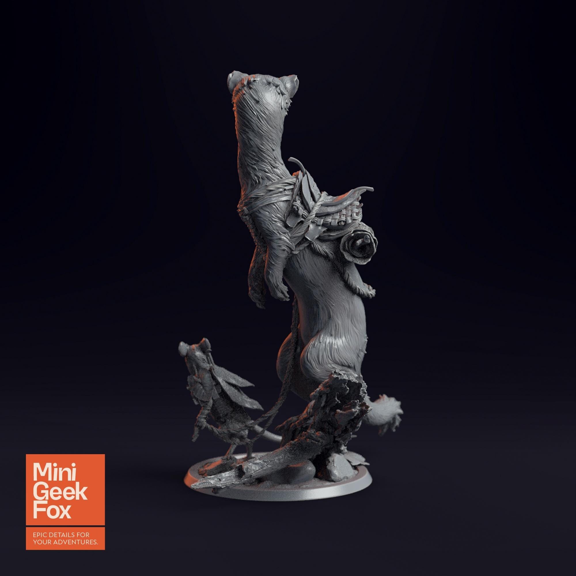 Archduke Mousin and Weasel - Fantasy Animal Companions, DnD Miniature, Tabletop RPG Figure